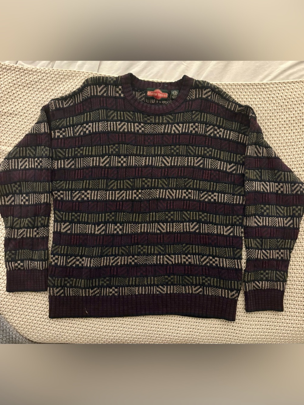 1990s Vintage Hemp-Cotton Blend Stone Haven Knit Sweater- Men’s XL